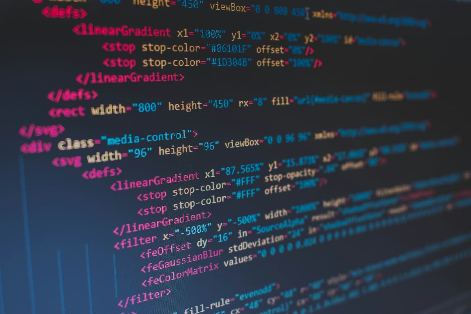 Lines of HTML source code on a dark screen