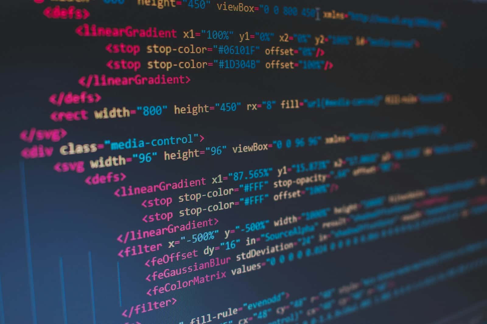 Lines of HTML source code on a dark screen